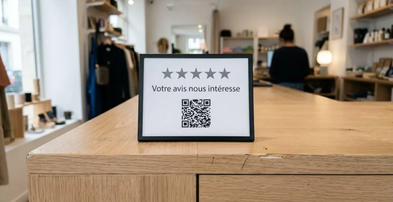 Commerçant lyonnais en conversation amicale avec un client dans une boutique de proximité, vue de profil